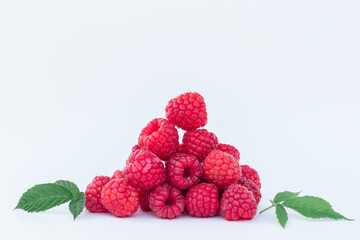 raspberries on white background