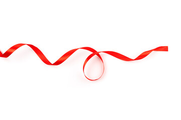 red satin ribbon with curls isolated on white background