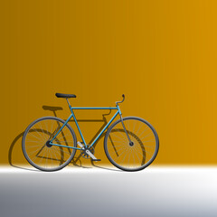 Fototapeta na wymiar 3D Bike Near Orange Wall. Ecological Transport