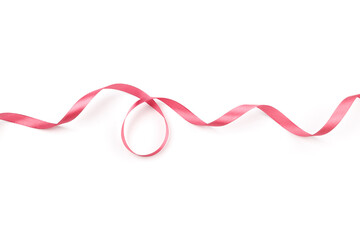 pink satin curly ribbon isolated on white background