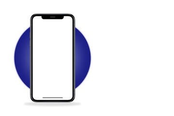 Mobile phone with round edges in Black color, with blank white screen for Infographic Global...