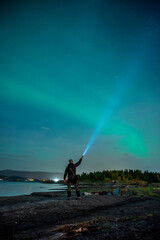 Northern lights over flatholmen, Stjordal, Norway. Aurora Borealis