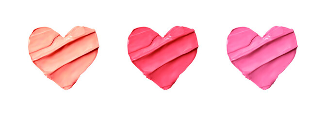 Lip gloss smudges heart form isolated on white background realistic vector illustration, top view. Palette with color swatches with lipstick smears