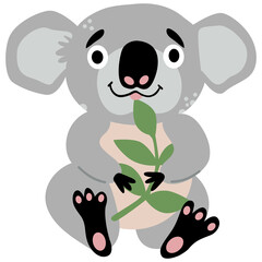Cute koala animal illustration in cartoon style. Australian animal clip art element.
