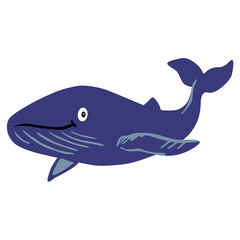 Blue whale cute character illustration. Arctic animal illustration in cartoon style.