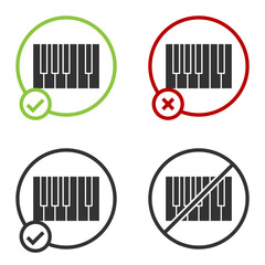 Black Grand piano icon isolated on white background. Musical instrument. Circle button. Vector.