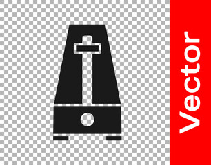 Black Classic Metronome with pendulum in motion icon isolated on transparent background. Equipment of music and beat mechanism. Vector.