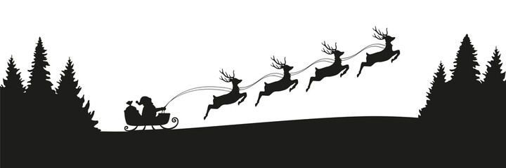 santa claus in a sleigh with reindeer christmas banner vector illustration EPS10