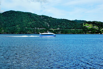 Cruise ship sailing in Osterfjord, Notway