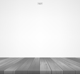 Wood floor pattern and texture for background. Perspective view of wooden floor on white background with area for copy space. Wooden terrace or deck pattern and texture. Vector.