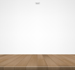 Wood floor pattern and texture for background. Perspective view of wooden floor on white background with area for copy space. Wooden terrace or deck pattern and texture. Vector.