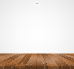 Wood floor pattern and texture for background. Perspective view of wooden floor on white background with area for copy space. Wooden terrace or deck pattern and texture. Vector.