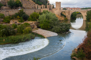 Landscape of the city of Toledo with the Tagus river and the Alcazar of Toledo