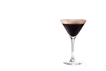 Martini espresso cocktail isolated on white background.Copy space