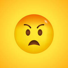 Pouting emoji kawaii face. Hate and rage. Angry emoji with red face. Big smile in 3D. Vector illustration.