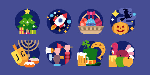 Fototapeta premium Holidays cute illustrations in flat vector and more