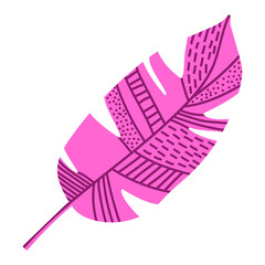 Vector illustration of a tropical plant. Pink fern isolated on white background. Hand drawn branches and leaves
