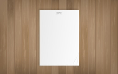 White paper sheet on wood texture background. Vector.