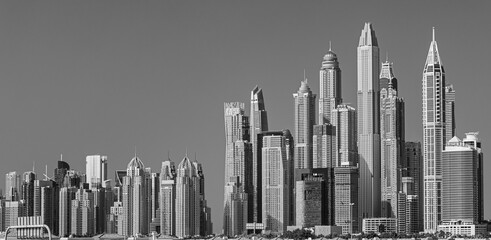 Fototapeta na wymiar Dubai Marina skyline, yachts and famous promenade, United Arab Emirates