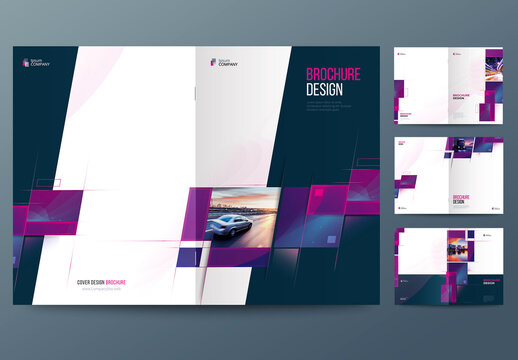 Square Report Cover Layout Set with Purple Dynamic Elements