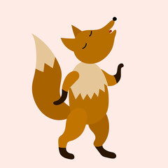 Funny minimalistic  fox  with closen yeys on the pink background. In Scandinavian style. Print for children's clothes, room and etc