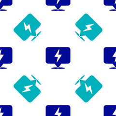 Blue Lightning bolt icon isolated seamless pattern on white background. Flash icon. Charge flash icon. Thunder bolt. Lighting strike. Vector.