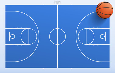 Basketball ball and basketball field background. With line of court pattern and area. Vector.