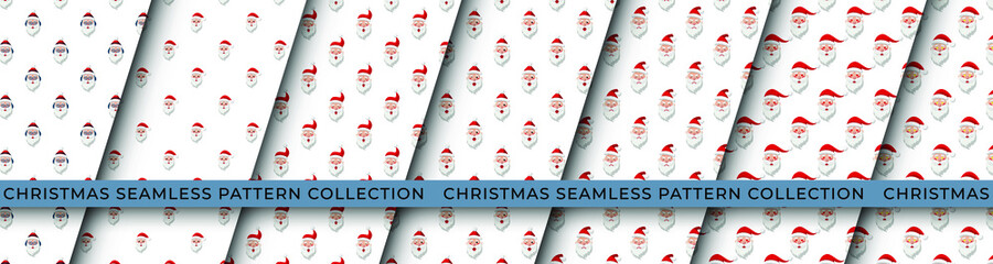 Set of 7 Christmas seamless patterns with traditional ornaments