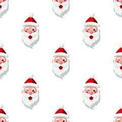 Seamless pattern. noel illustration. Santa Claus winks in transparent background