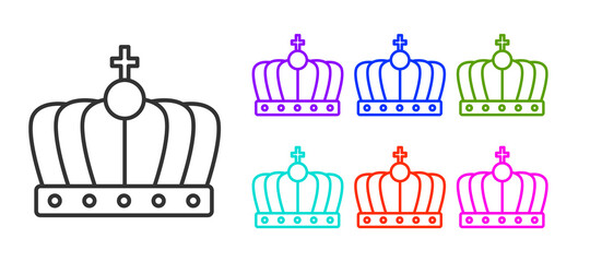 Black line King crown icon isolated on white background. Set icons colorful. Vector.