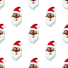 Cute happy black Santa Claus with dollar symbol in eyes Seamless Pattern, Cartoon Christmas Background, Vector Illustration