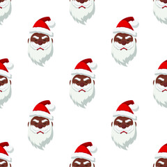 Cute sad black Santa Claus Seamless Pattern, Cartoon Christmas Background, Vector Illustration