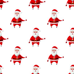 Seamless pattern for Christmas holiday with happy Santa Claus. Childish background. Vector Illustration on transparent background