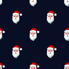 Seamless pattern for Christmas holiday with happy Santa Claus. Endless texture. Vector Illustration on dark blue background