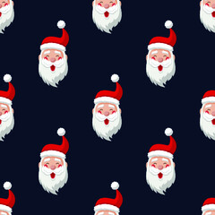 Seamless pattern for Christmas holiday with Santa Claus. Endless background. Vector Illustration on dark blue background