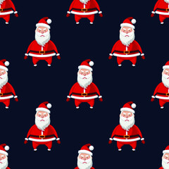 Seamless pattern for Christmas holiday with sad Santa Claus. Childish background. Vector Illustration on dark blue background