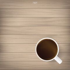 Coffee cup on wood background. Vector.