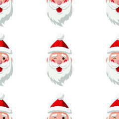 Seamless pattern for Christmas with Santa Claus winks. Childish background. Vector Illustration on transparent background