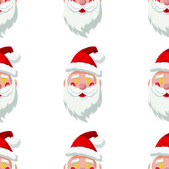 Seamless pattern for Christmas with Santa Claus with dollar symbol in eyes. Childish background. Vector Illustration on transparent background