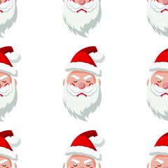 Seamless pattern for Christmas with cartoon sad Santa Claus. Childish background. Vector Illustration on transparent background