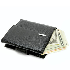 Dollars in the wallet isolated on white .