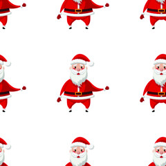 Seamless pattern for Christmas with happy Santa Claus. Childish background. Vector Illustration on transparent background