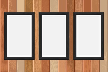 Wooden photo frame on a plank background