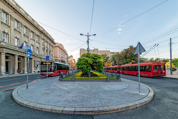 Belgrade, Serbia-August 27, 2020: Students Square (serbian: Studentski trg) is one of the central town squares of Belgrade, the capital of Serbia. Starting station of Belgrade buses and trolleybuses.