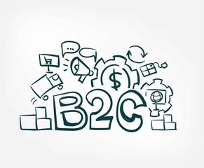 b2c vector sign abstract line doodle isolated lettering hand drawn word cloud