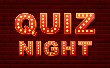Retro light text quiz night. Retro light bulb. Vector stock illustration.