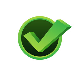 Check mark. Green approved star sticker on white background. Vector stock illustration.