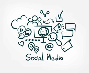 smm vector sign abstract line doodle isolated lettering hand drawn