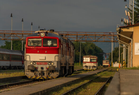 Night fast train after long overnight way from Bratislava in Humenne station