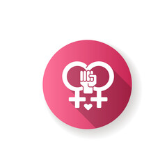 Lesbian feminism red flat design long shadow glyph icon. Gay life. Women equality. Human rights. Gender identity. Rainbow sign. Silhouette RGB color illustration